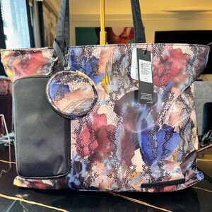 Tahari Multicolor Floral Snake-Print Tote with Black Pocket